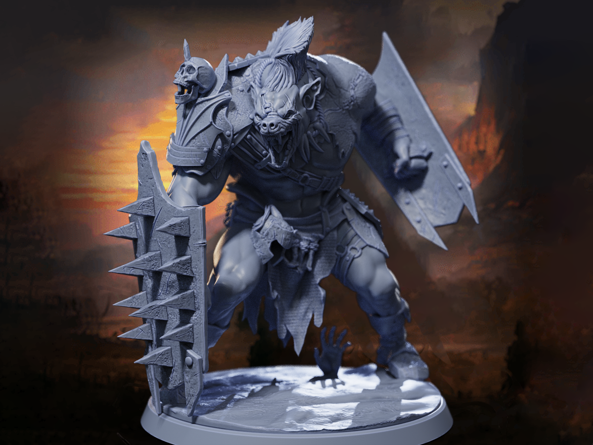 Gnoll Warlord Brute Miniature | Gnoll Dreadnought, Blood Upon The Ashlands | 32mm & 75mm Resin for DnD, Pathfinder