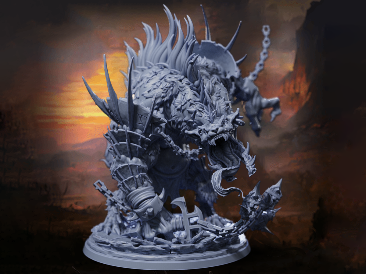 Demon Lord Staff Miniature | Yeenoghu, Blood Upon The Ashlands | 32mm Resin for DnD, Pathfinder