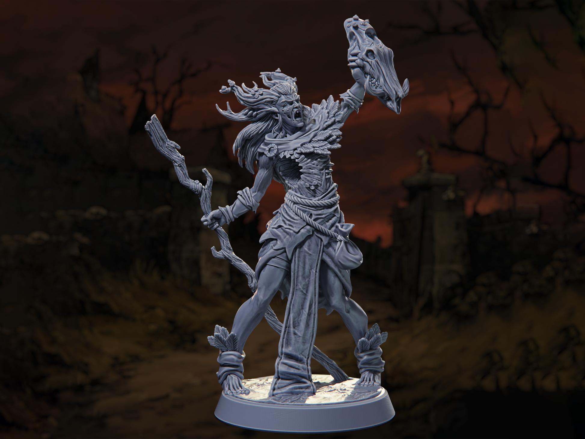 Cursed Dark Druid - Horrors of the Old Road - Highly Detailed Resin 8k 3D Printed Miniature