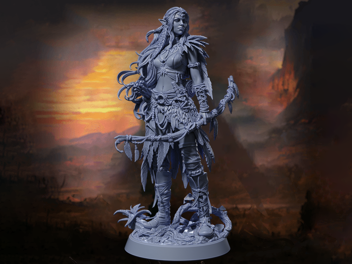 Elf Archer Ranger Miniature | Anevra 'Moon Huntress', Blood Upon The Ashlands | 32mm & 75mm Resin for DnD, Pathfinder