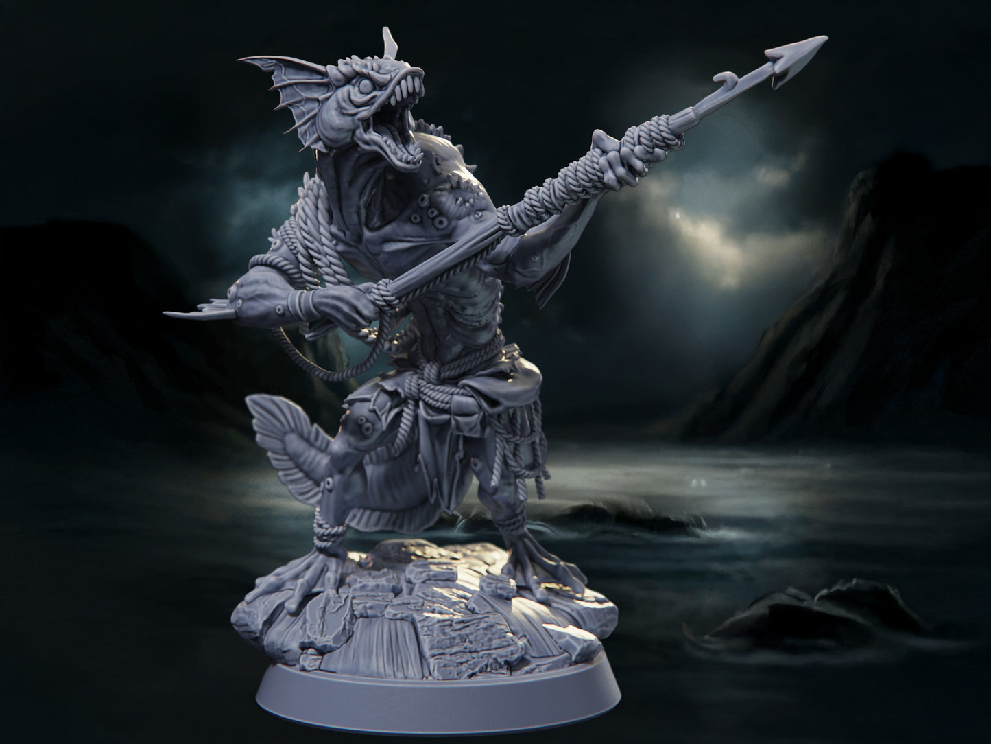 Kuo-Toa Hunter - The Azura Islands - Highly Detailed Resin 8k 3D Printed Miniature