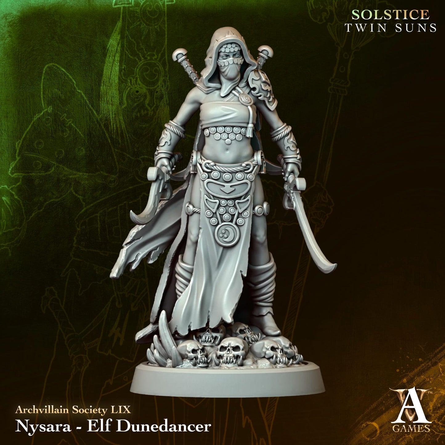 Nysara, Elf Dunedancer - Twin Suns - Highly Detailed Resin 8k 3D Printed Miniature