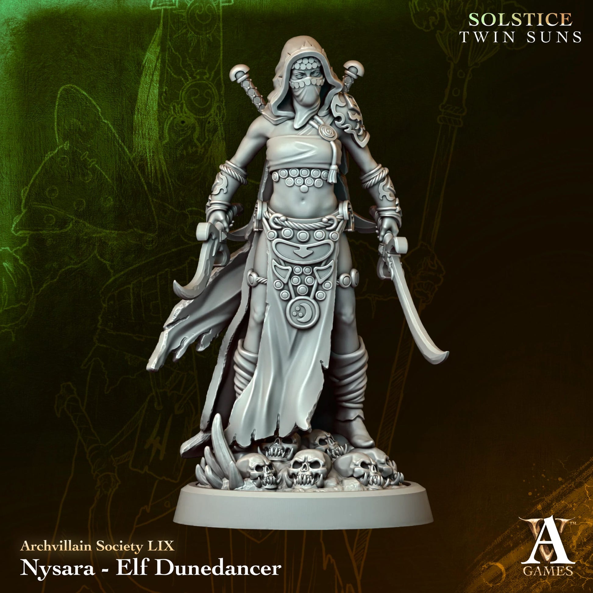 Nysara, Elf Dunedancer - Twin Suns - Highly Detailed Resin 8k 3D Printed Miniature