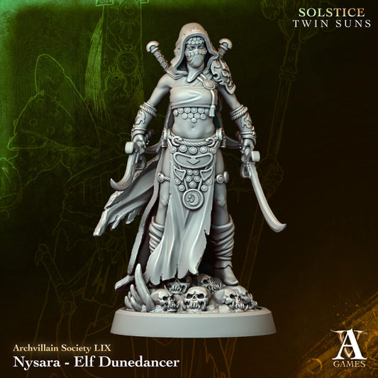 Nysara, Elf Dunedancer - Twin Suns - Highly Detailed Resin 8k 3D Printed Miniature