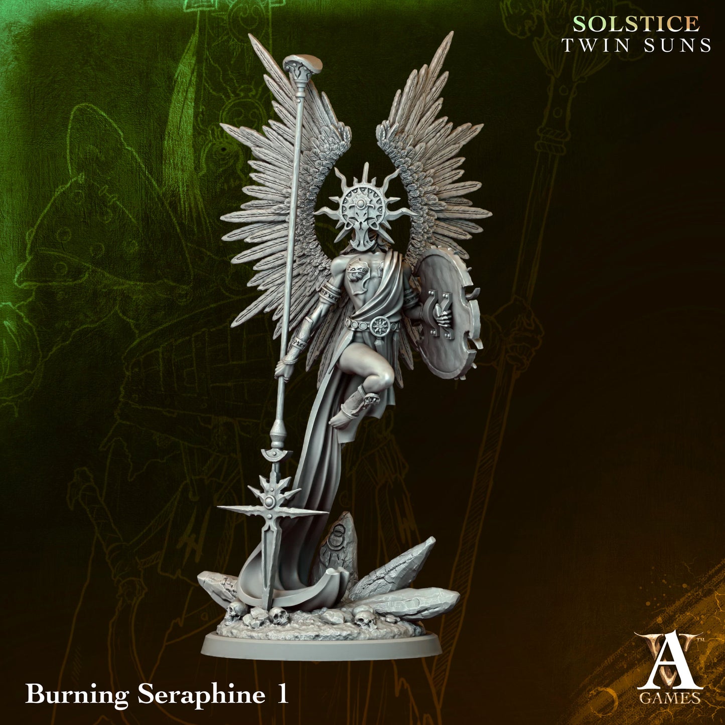 Burning Seraphine 01 - Twin Suns - Highly Detailed Resin 8k 3D Printed Miniature