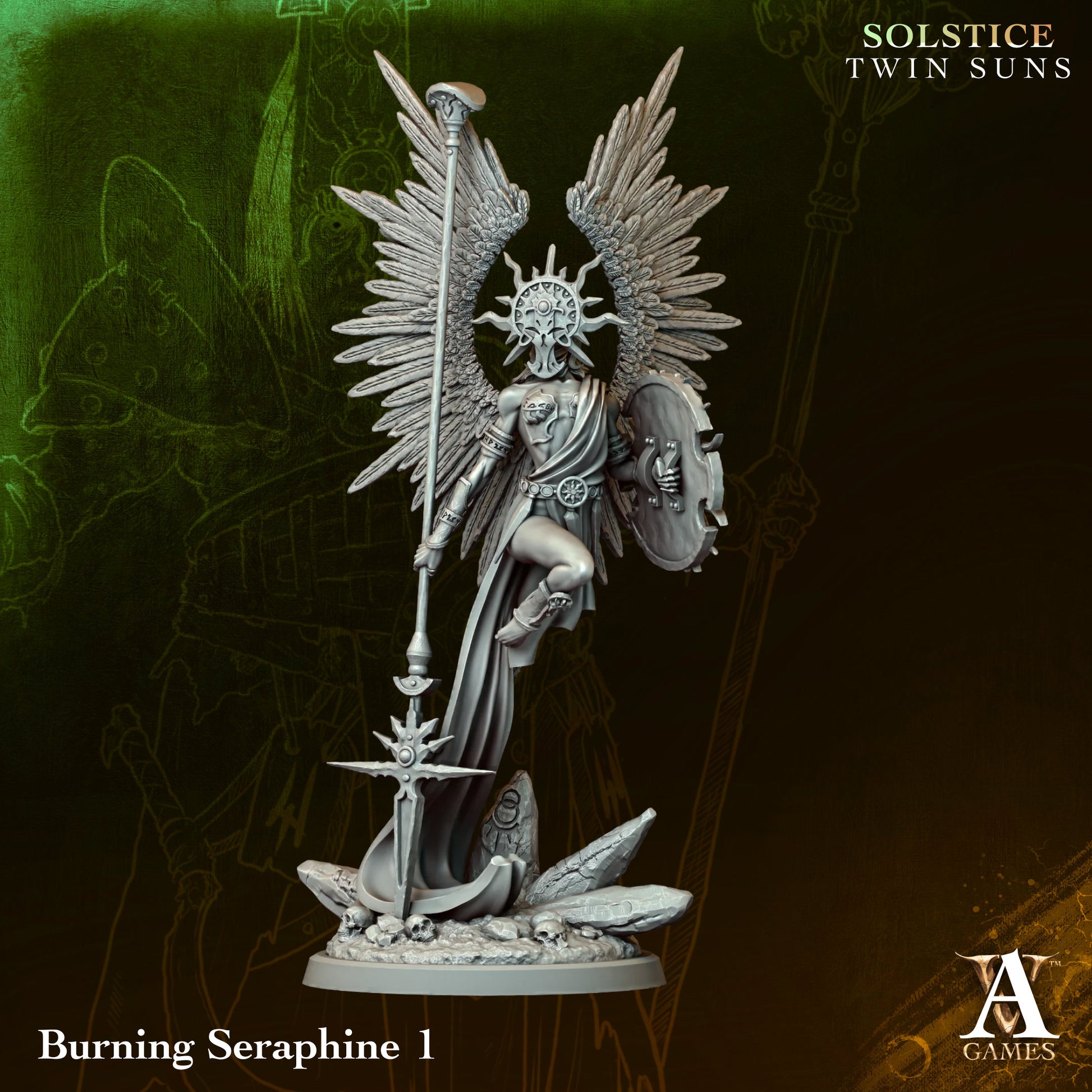 Burning Seraphine 01 - Twin Suns - Highly Detailed Resin 8k 3D Printed Miniature