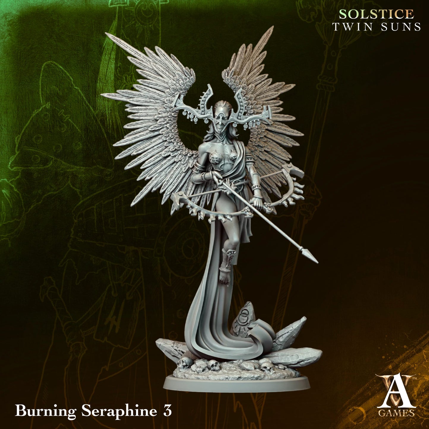 Burning Seraphine 03 - Twin Suns - Highly Detailed Resin 8k 3D Printed Miniature