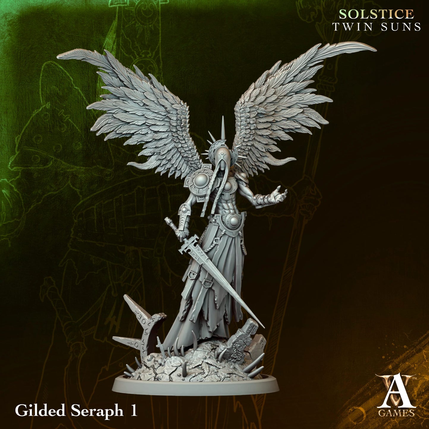 Gilded Seraph 01 - Twin Suns - Highly Detailed Resin 8k 3D Printed Miniature