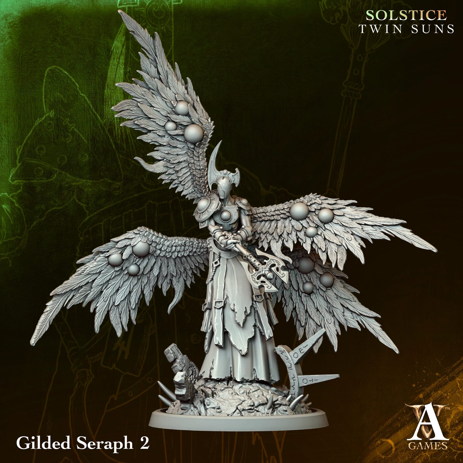 Gilded Seraph 02 - Twin Suns - Highly Detailed Resin 8k 3D Printed Miniature
