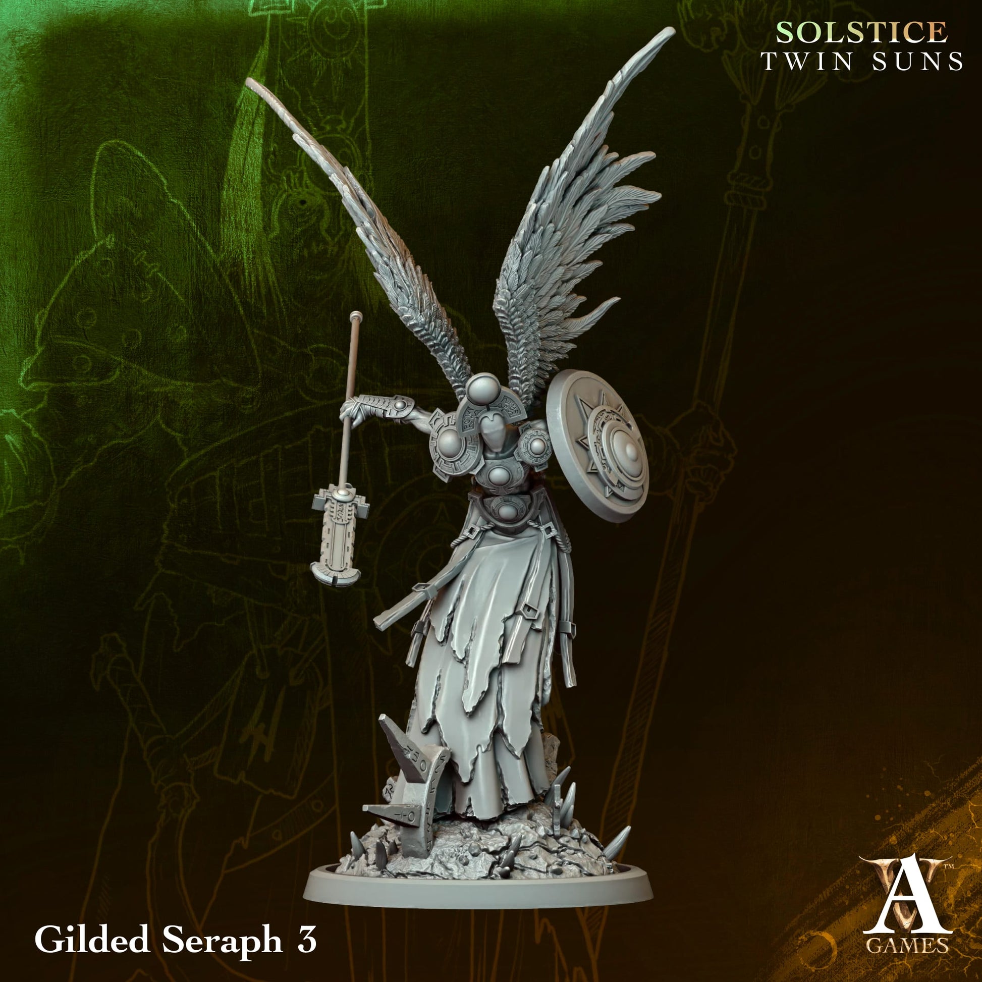 Gilded Seraph 03 - Twin Suns - Highly Detailed Resin 8k 3D Printed Miniature