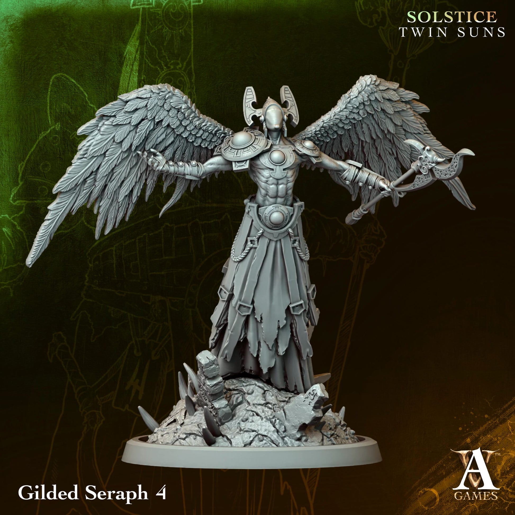 Gilded Seraph 04 - Twin Suns - Highly Detailed Resin 8k 3D Printed Miniature