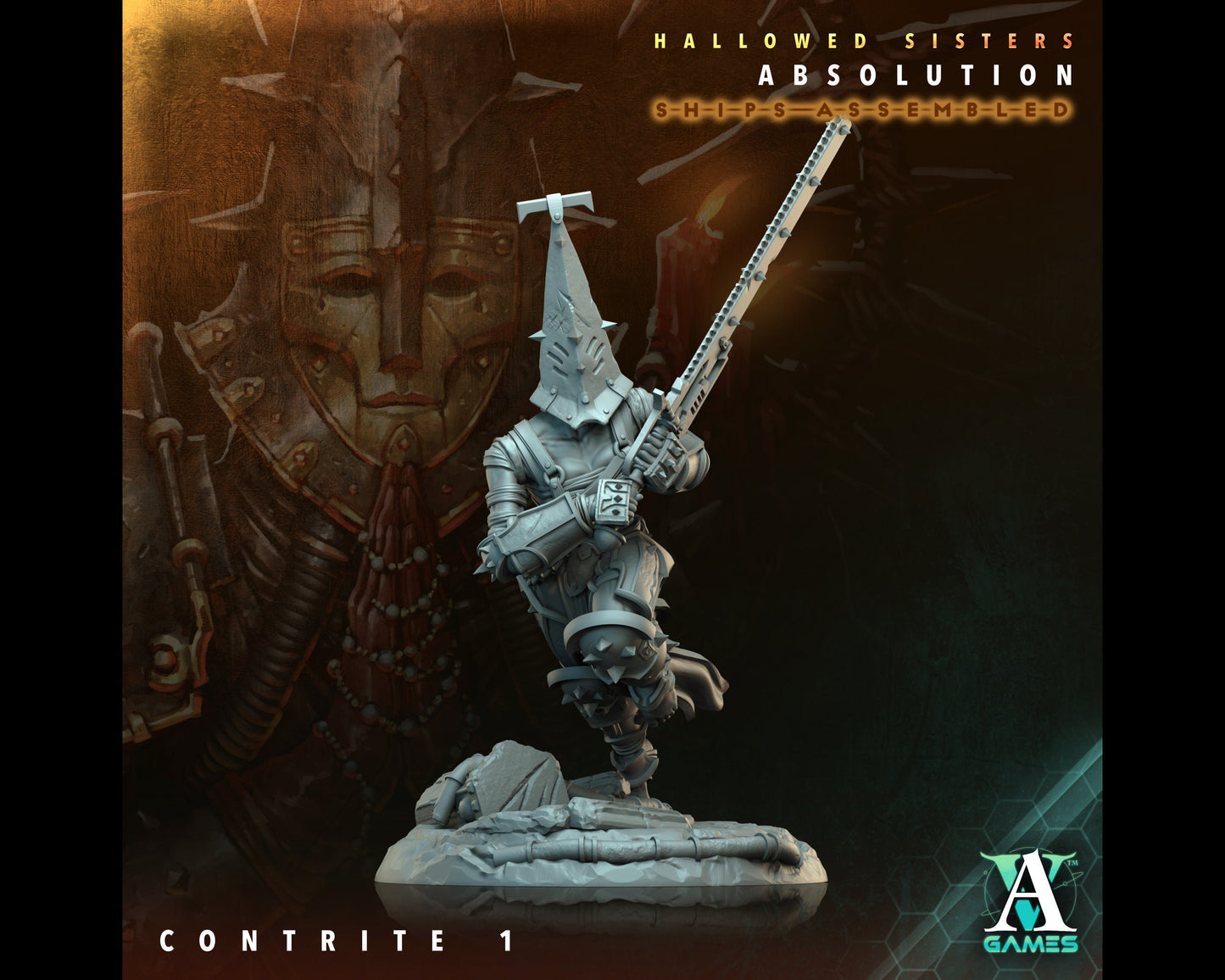 Contrite 1 - Hallowed Sisters - Highly Detailed Resin 8k 3D Printed Miniature