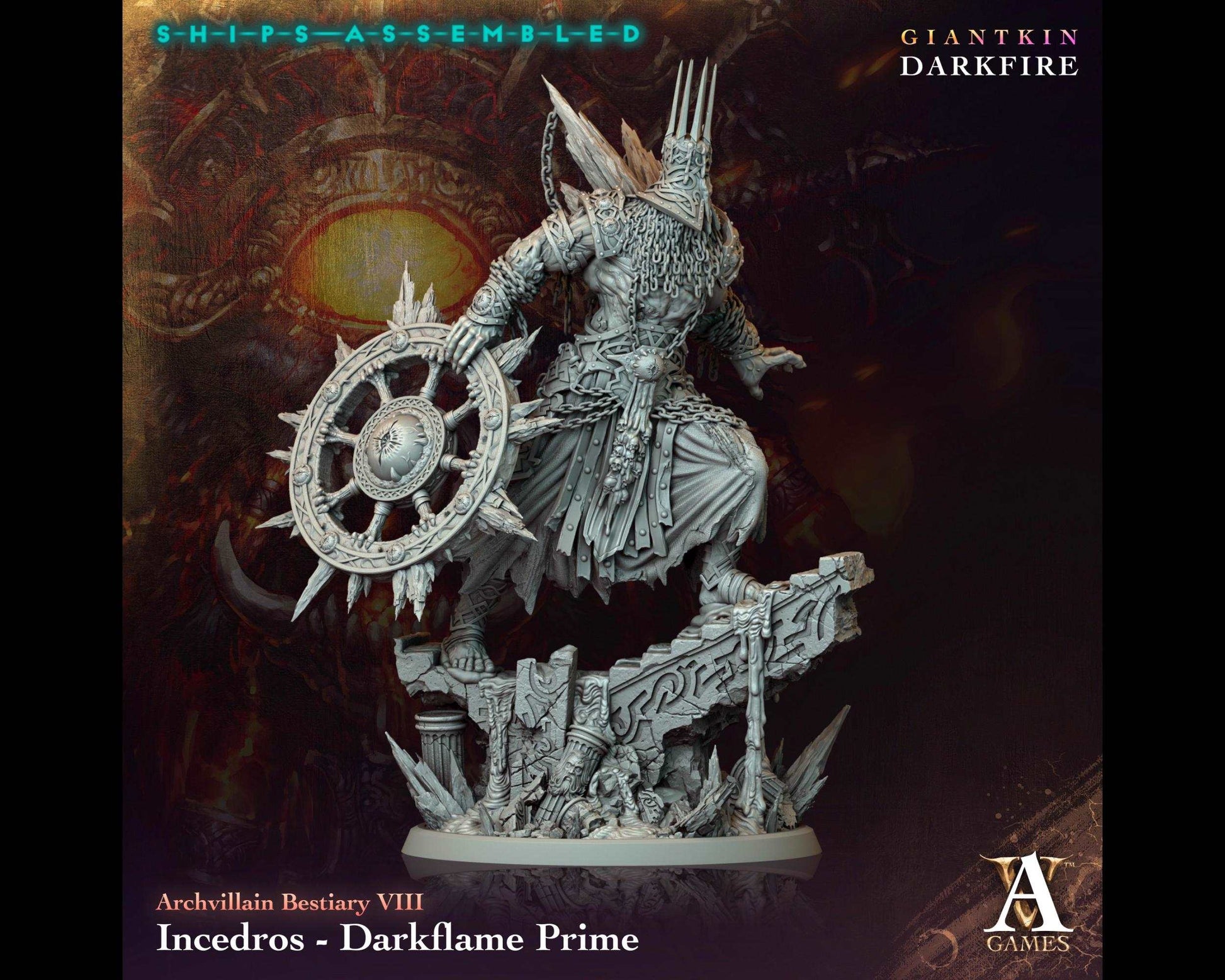 Incedros, Darkflame Prime - Giantkin, Darkfire- Highly Detailed Resin 8k 3D Printed Miniature