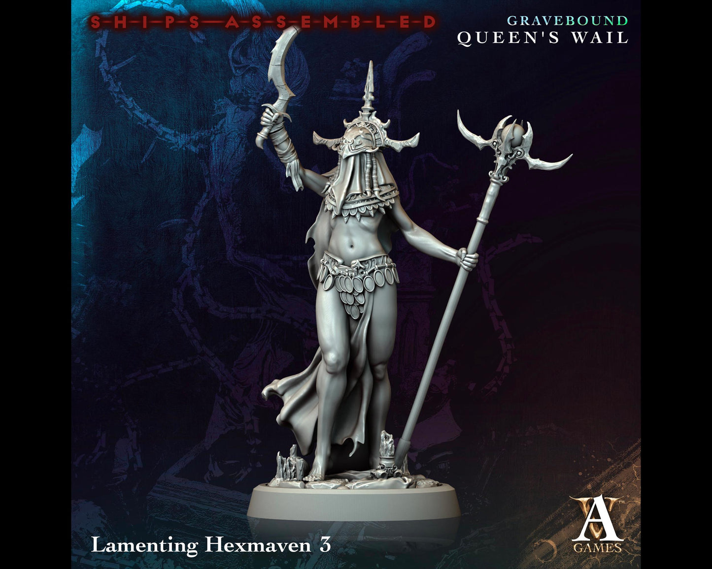 Lamenting Hexmaven 3 - Gravebound: Queen's Wail - Highly Detailed Resin 8k 3D Printed Miniature
