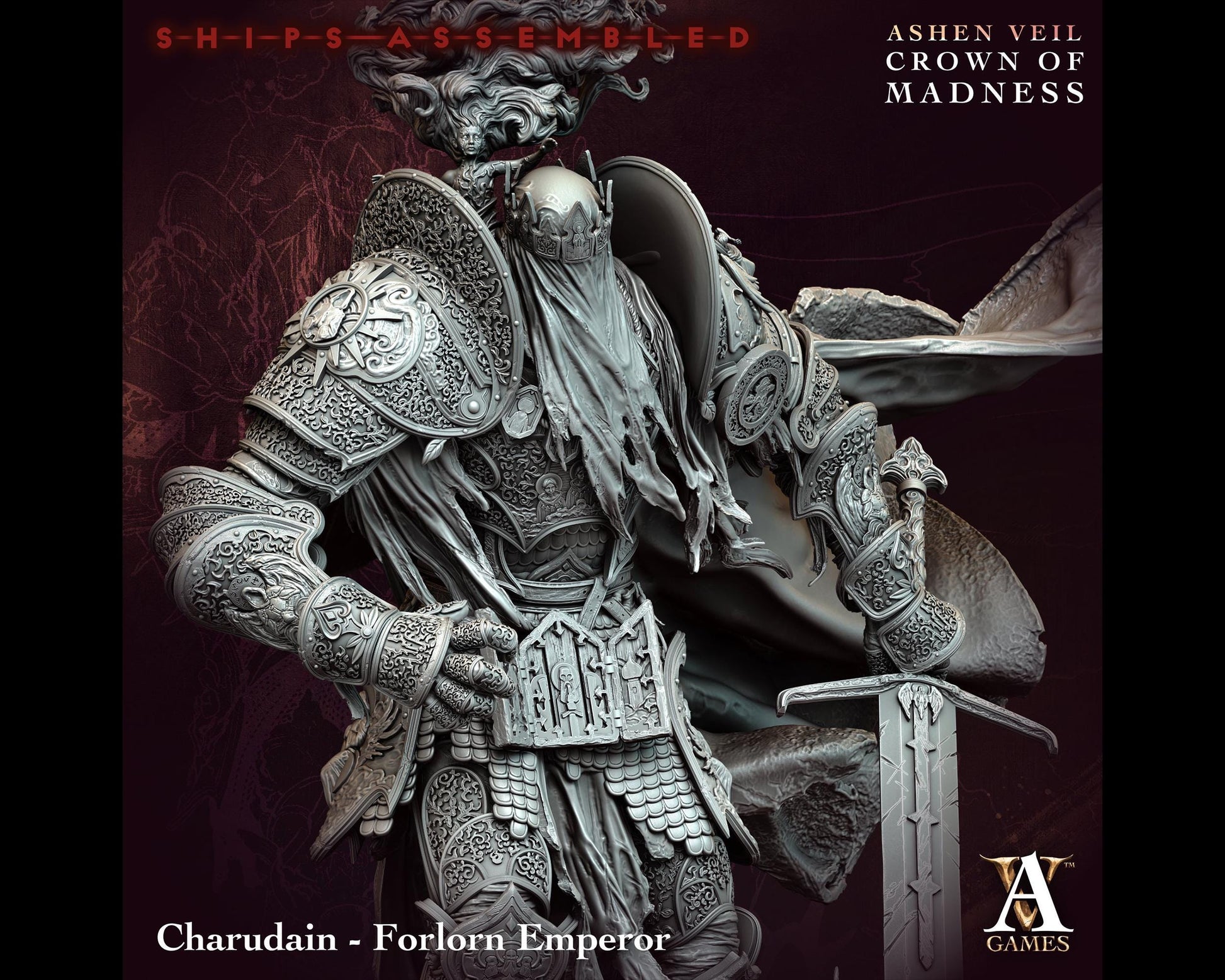 Charudain, Forlorn Emperor - Crown of Madness - Highly Detailed Resin 8k 3D Printed Miniature