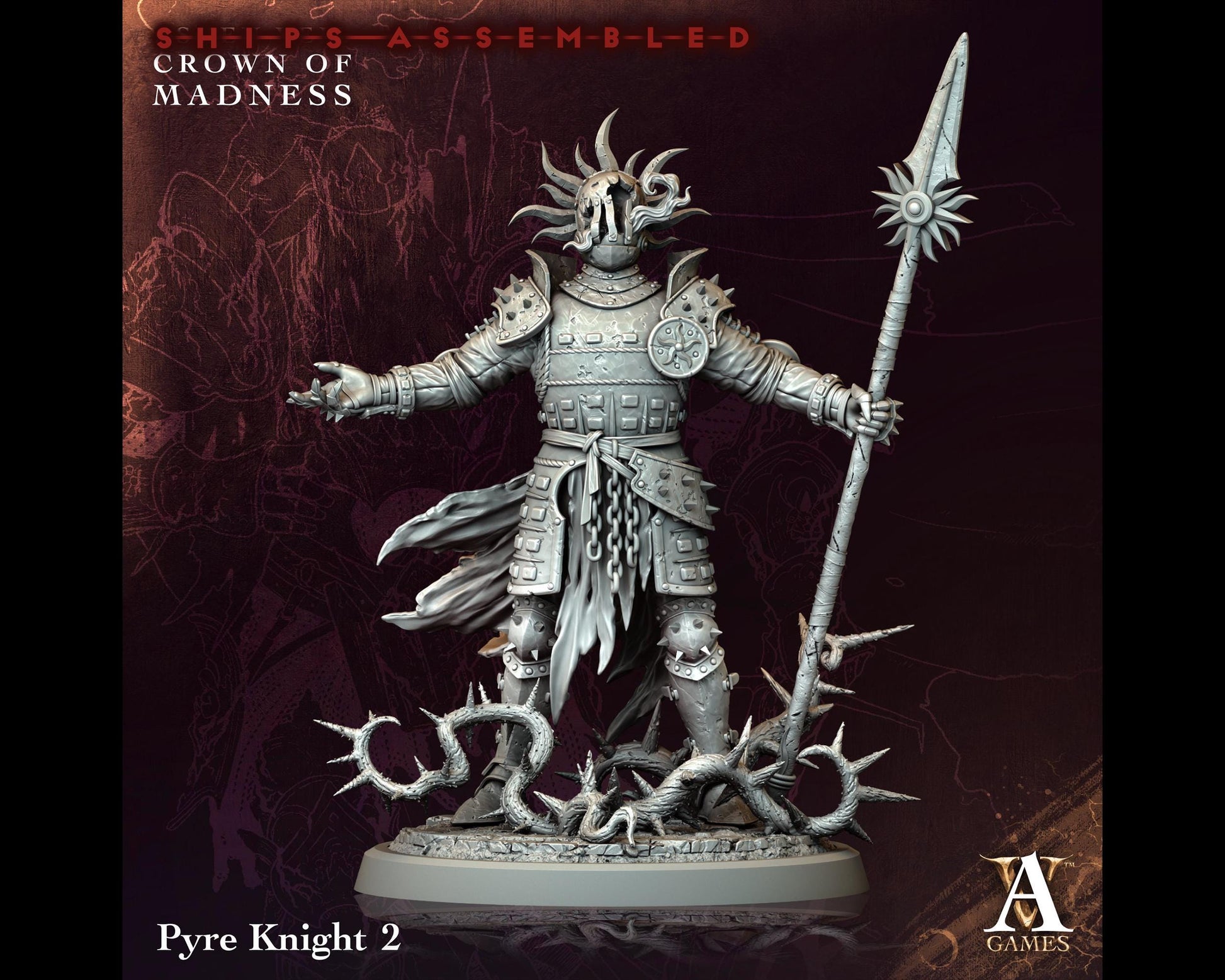 Pyre Knight 2 - Crown of Madness - Highly Detailed Resin 8k 3D Printed Miniature