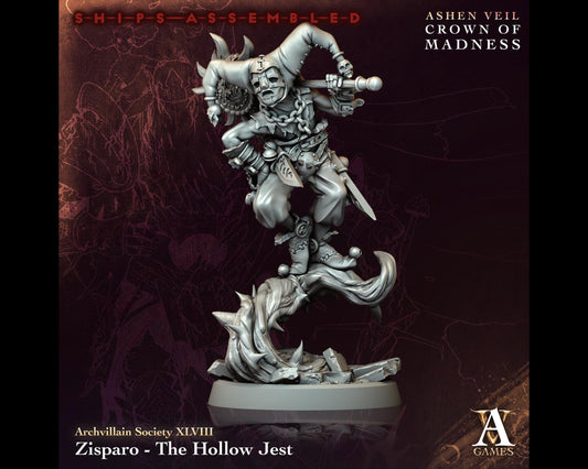 Zisparo, The Hollow Jest - Halfling Bard - Crown of Madness - Highly Detailed Resin 8k 3D Printed Miniature