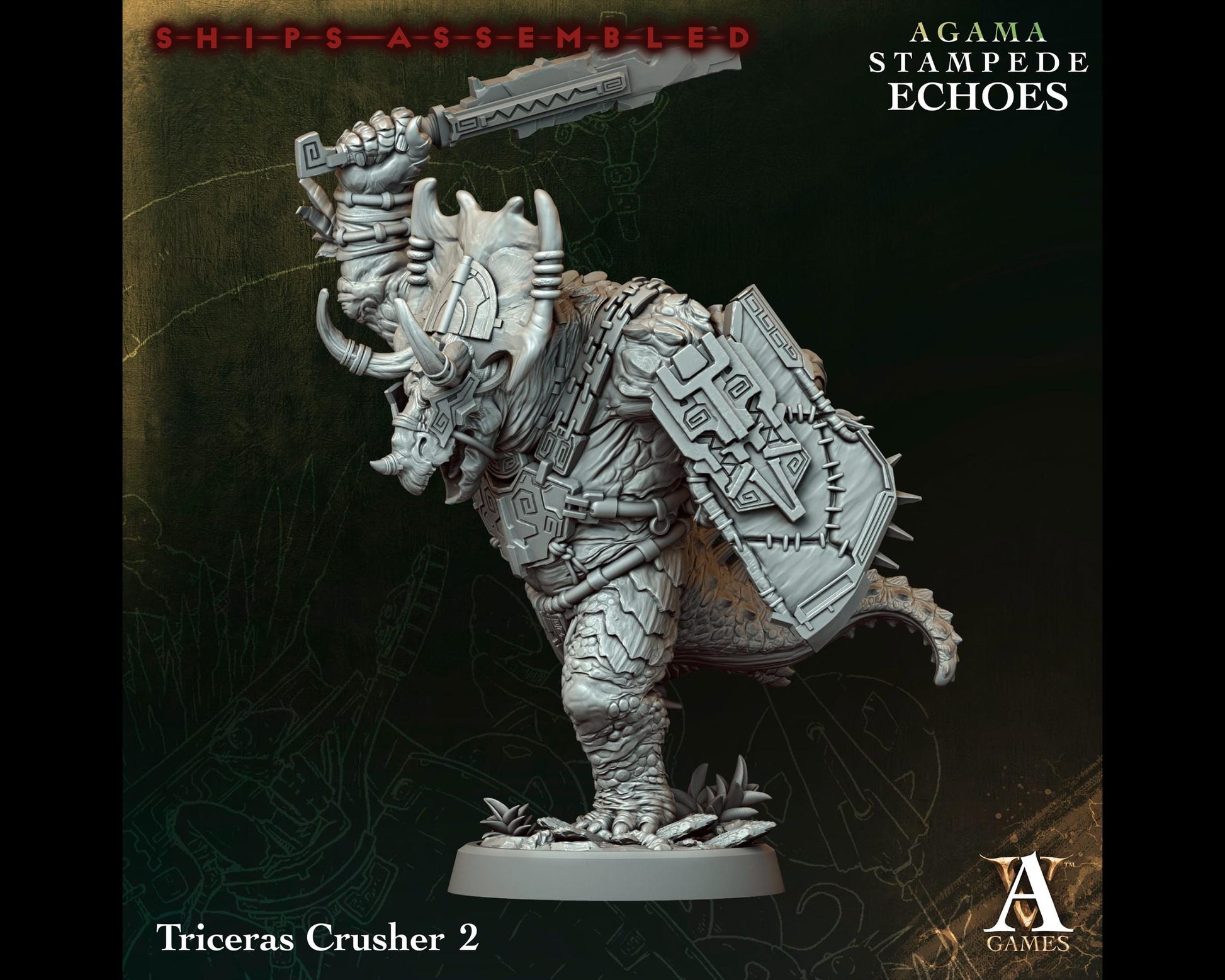 Triceras Crusher 2 - Stampede Echoes - Highly Detailed Resin 8k 3D Printed Miniature