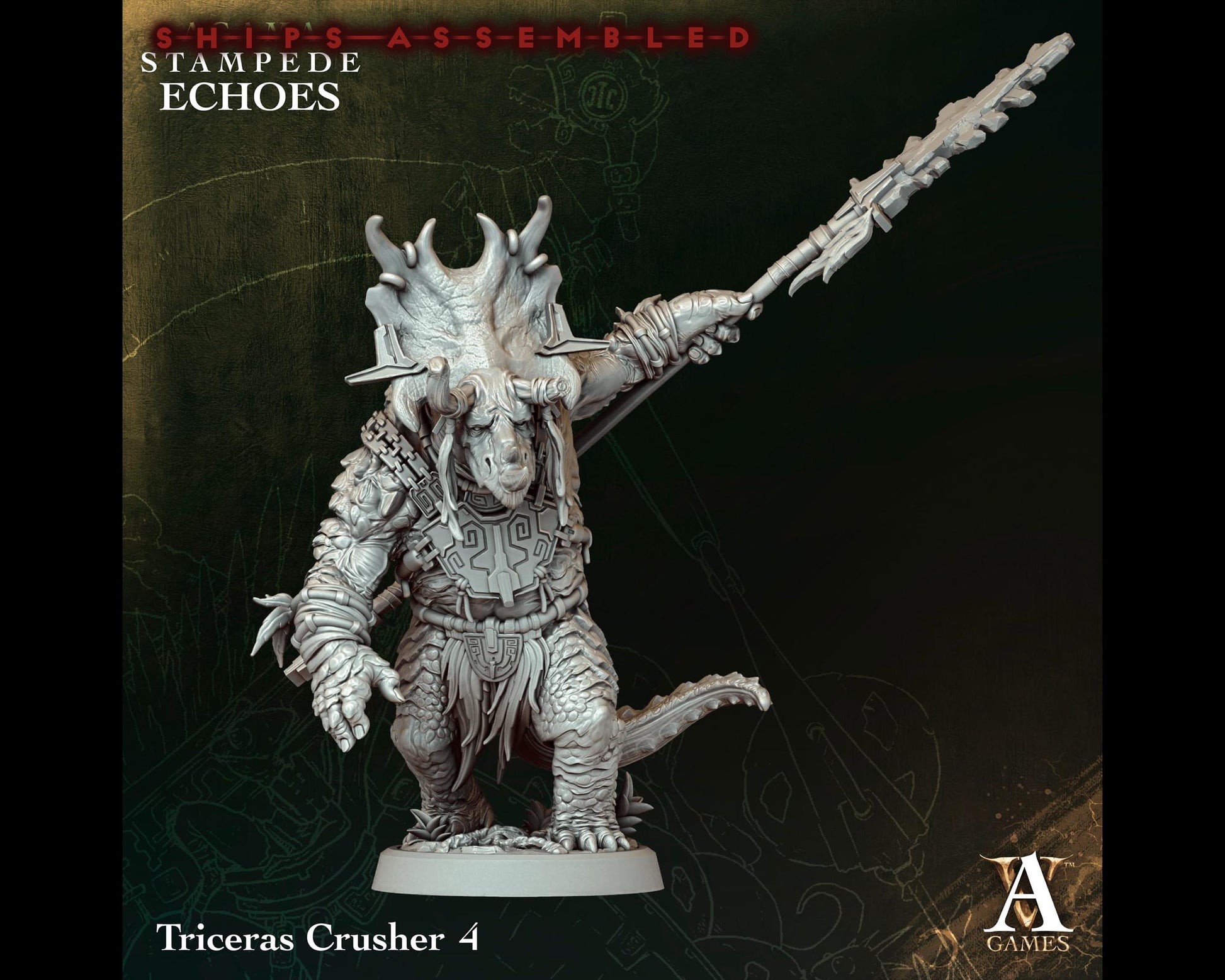 Triceras Crusher 4 - Stampede Echoes - Highly Detailed Resin 8k 3D Printed Miniature