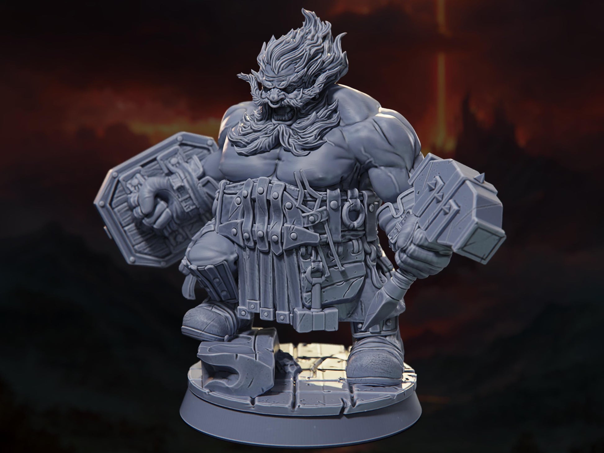 Azer Battlesmither - Dwarf Fighter/Barbarian - The Conflagration - Highly Detailed Resin 8k 3D Printed Miniature