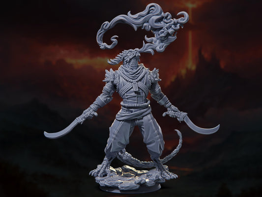 Ghramodar, The Firebender - Dragonborn Monk/Rogue/Fighter - The Conflagration - Highly Detailed Resin 8k 3D Printed Miniature