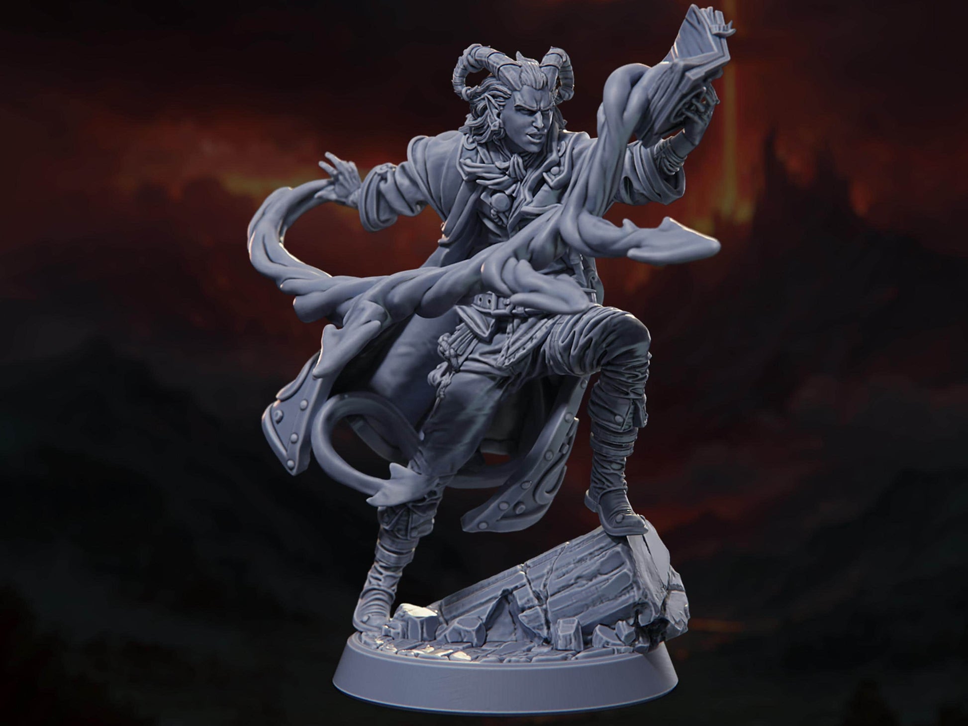 Kaelzar Vaelrith - Tiefling Sorcerer/Wizard - The Conflagration - Highly Detailed Resin 8k 3D Printed Miniature