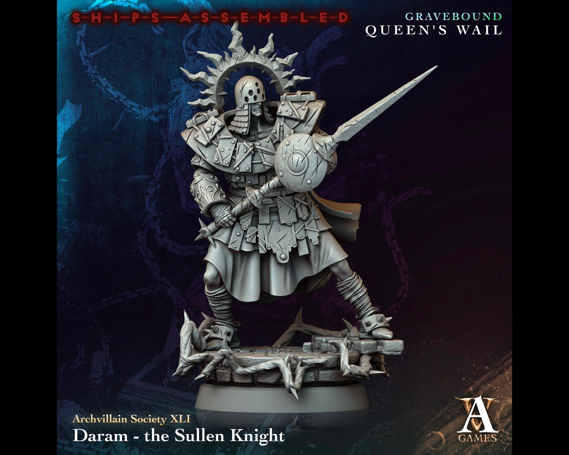 Daram, Τhe Sullen Knight - Gravebound: Queen's Wail - Highly Detailed Resin 8k 3D Printed Miniature