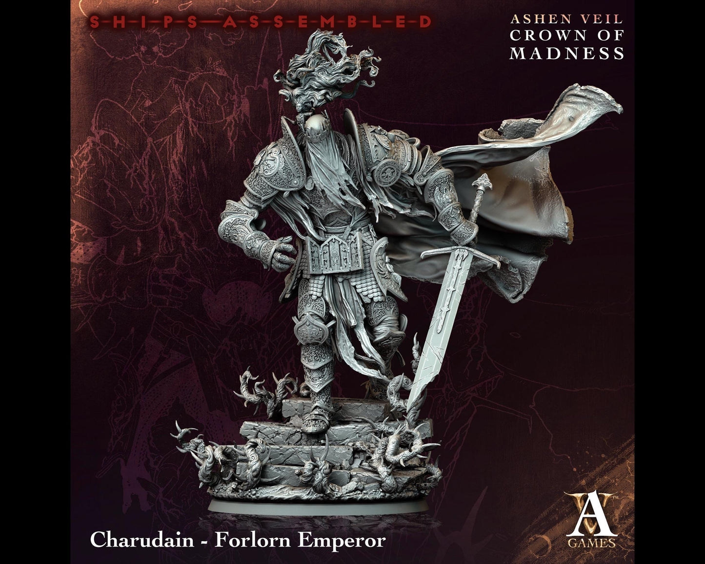 Charudain, Forlorn Emperor - Crown of Madness - Highly Detailed Resin 8k 3D Printed Miniature