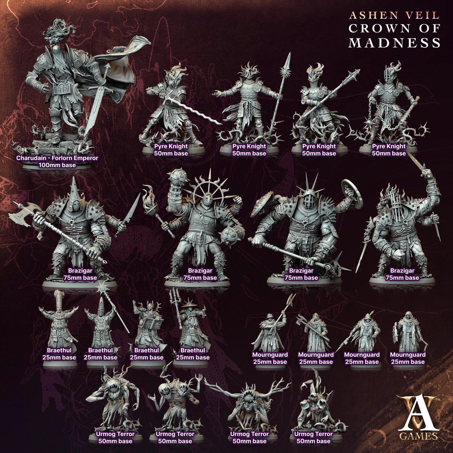 Pyre Knight 1 - Crown of Madness - Highly Detailed Resin 8k 3D Printed Miniature