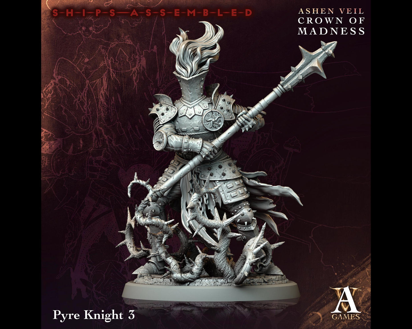 Pyre Knight 3 - Crown of Madness - Highly Detailed Resin 8k 3D Printed Miniature