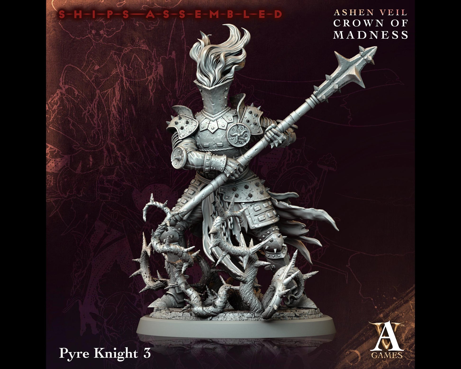 Pyre Knight 3 - Crown of Madness - Highly Detailed Resin 8k 3D Printed Miniature