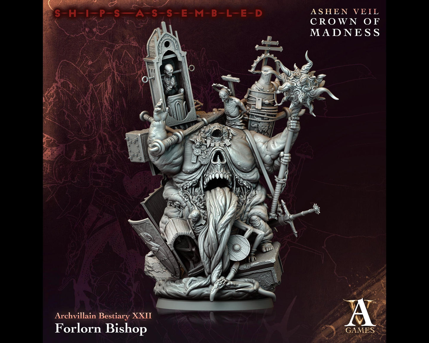 Forlorn Bishop - Crown of Madness - Highly Detailed Resin 8k 3D Printed Miniature