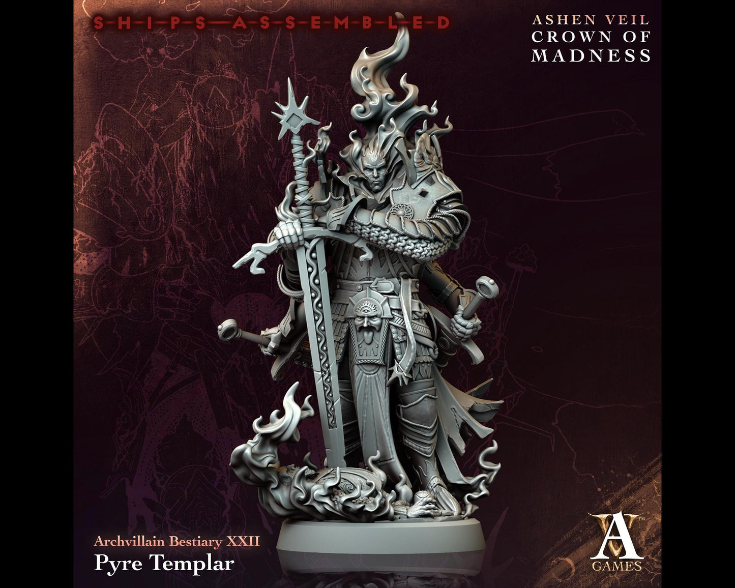 Pyre Templar- Crown of Madness - Highly Detailed Resin 8k 3D Printed Miniature
