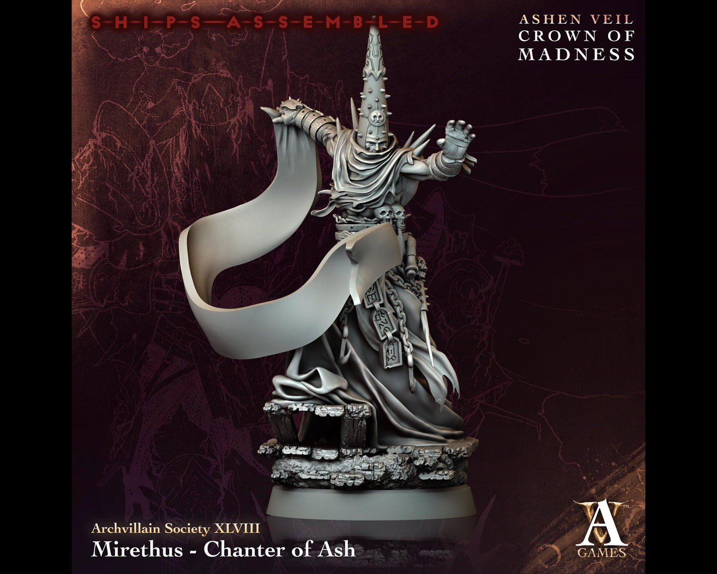 Mirethus, Chanter of Ash - Warlock/Wizard/Sorcerer - Crown of Madness - Highly Detailed Resin 8k 3D Printed Miniature