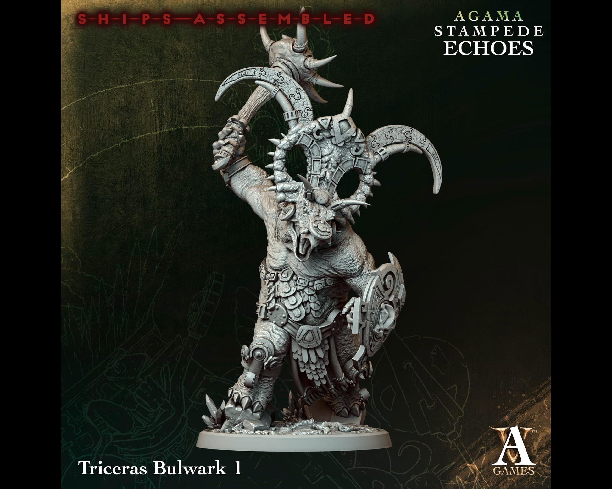 Triceras Bulwark 1 - Stampede Echoes - Highly Detailed Resin 8k 3D Printed Miniature