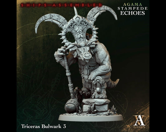 Triceras Bulwark 3 - Stampede Echoes - Highly Detailed Resin 8k 3D Printed Miniature