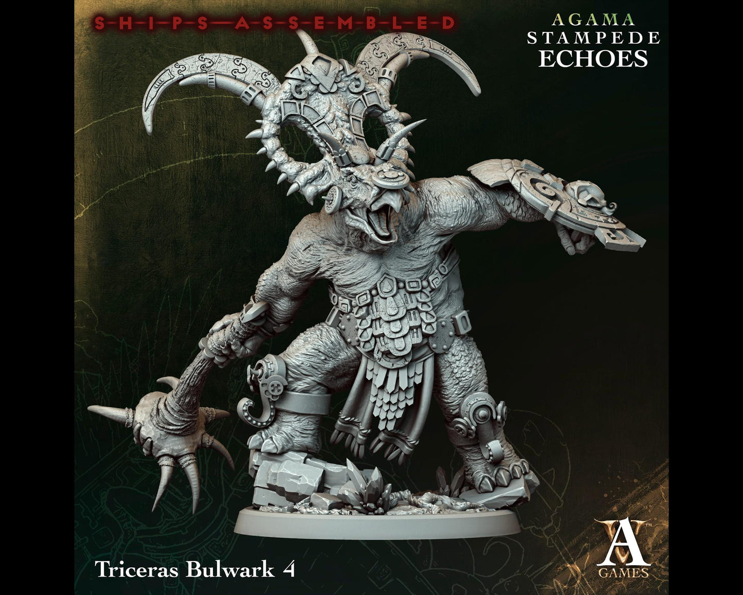 Triceras Bulwark 4 - Stampede Echoes - Highly Detailed Resin 8k 3D Printed Miniature