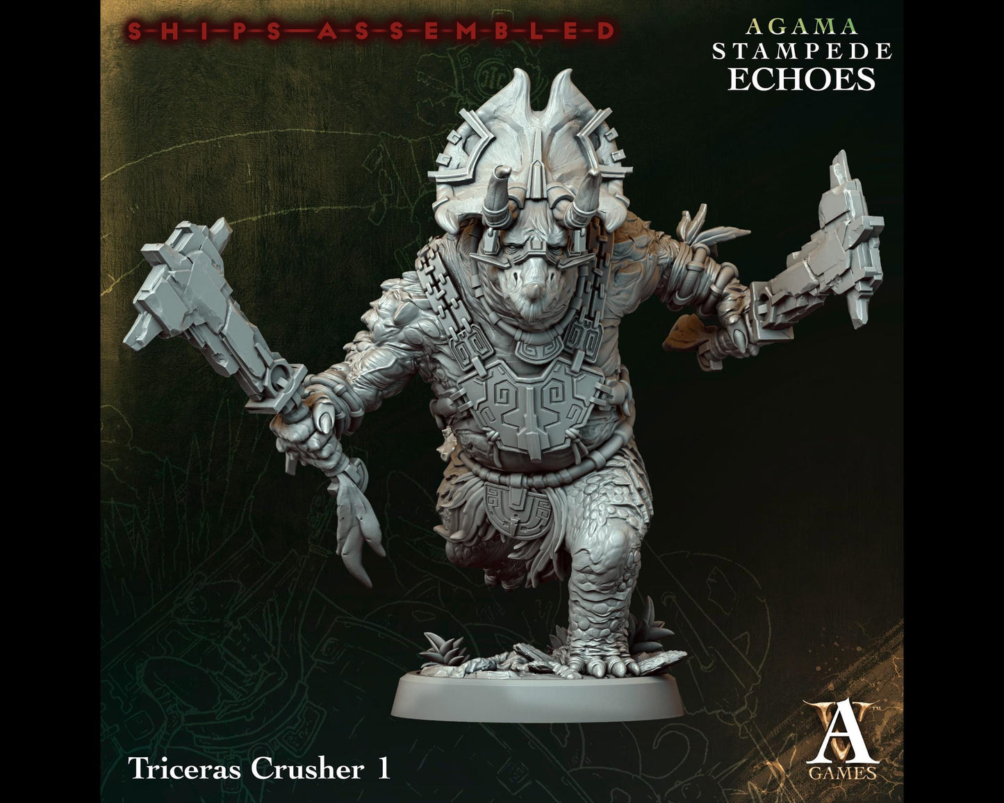 Triceras Crusher 1 - Stampede Echoes - Highly Detailed Resin 8k 3D Printed Miniature