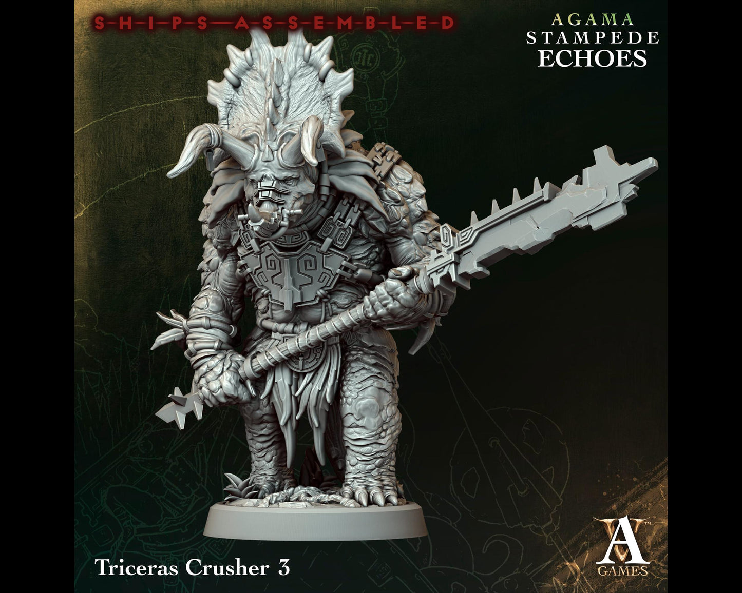 Triceras Crusher 3 - Stampede Echoes - Highly Detailed Resin 8k 3D Printed Miniature