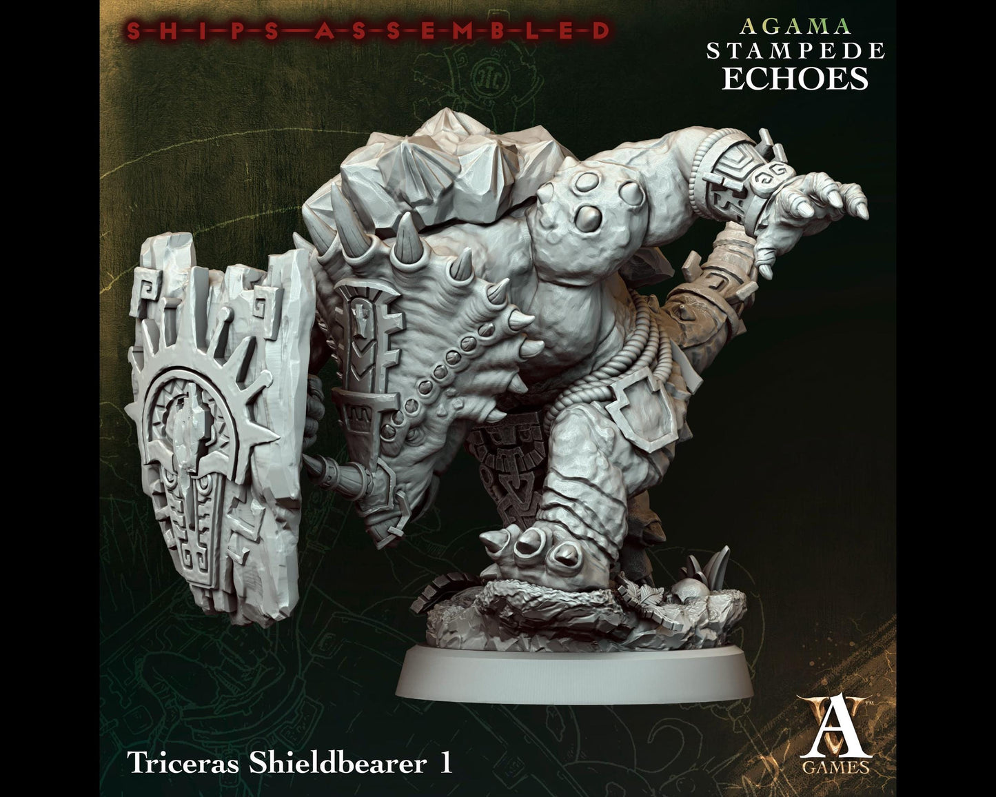 Triceras Shieldbearer 1 - Stampede Echoes - Highly Detailed Resin 8k 3D Printed Miniature