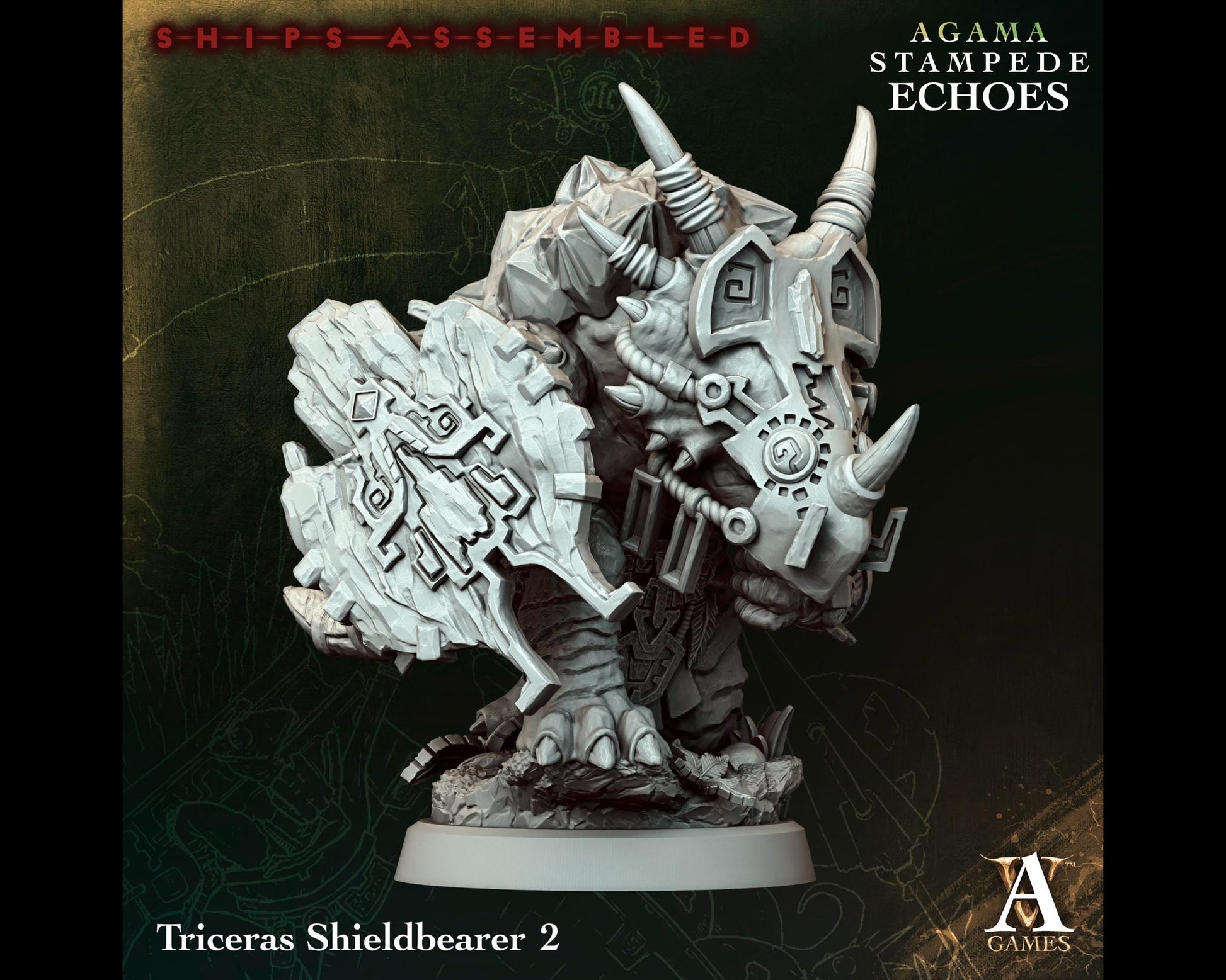 Triceras Shieldbearer 2 - Stampede Echoes - Highly Detailed Resin 8k 3D Printed Miniature
