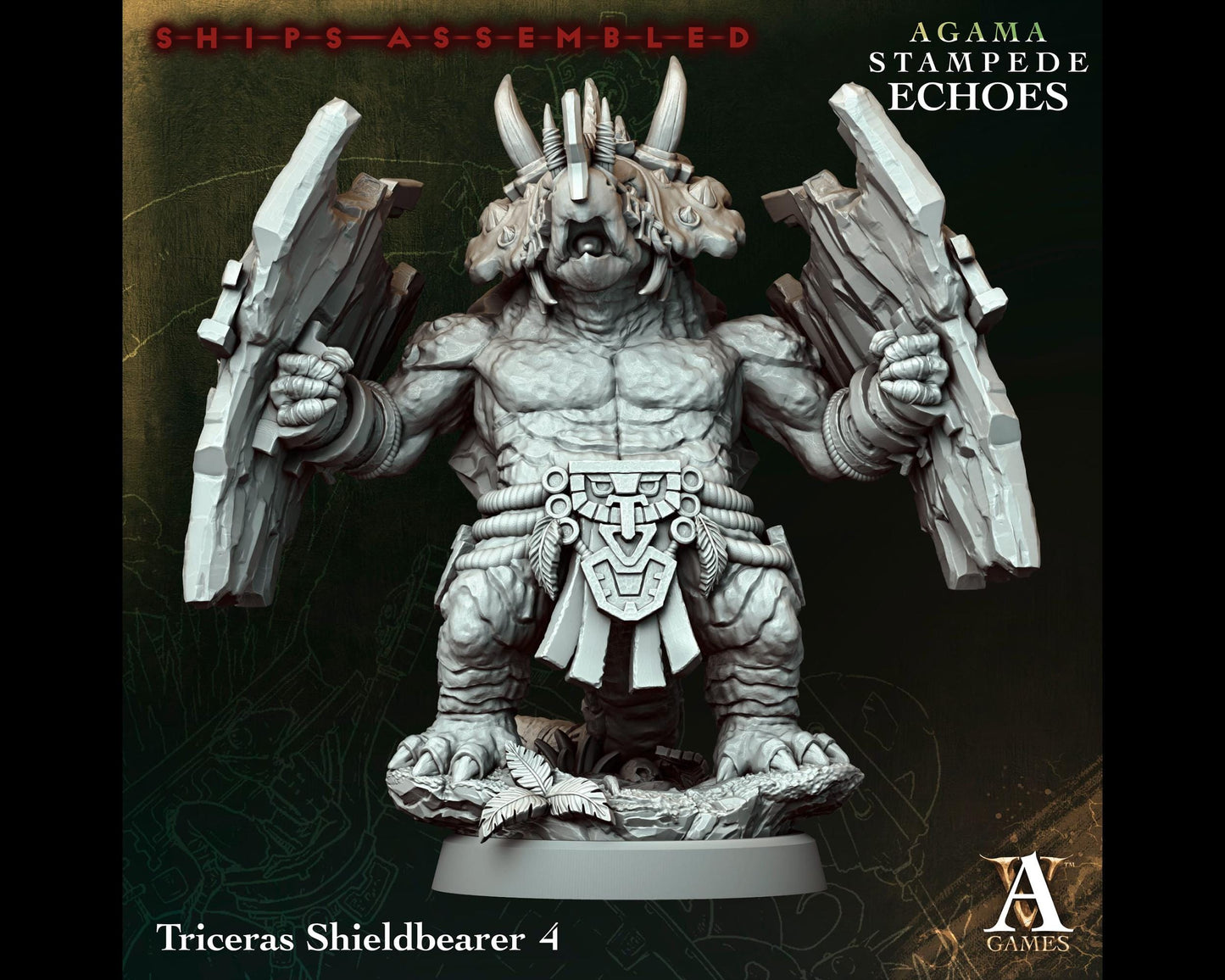 Triceras Shieldbearer 4 - Stampede Echoes - Highly Detailed Resin 8k 3D Printed Miniature