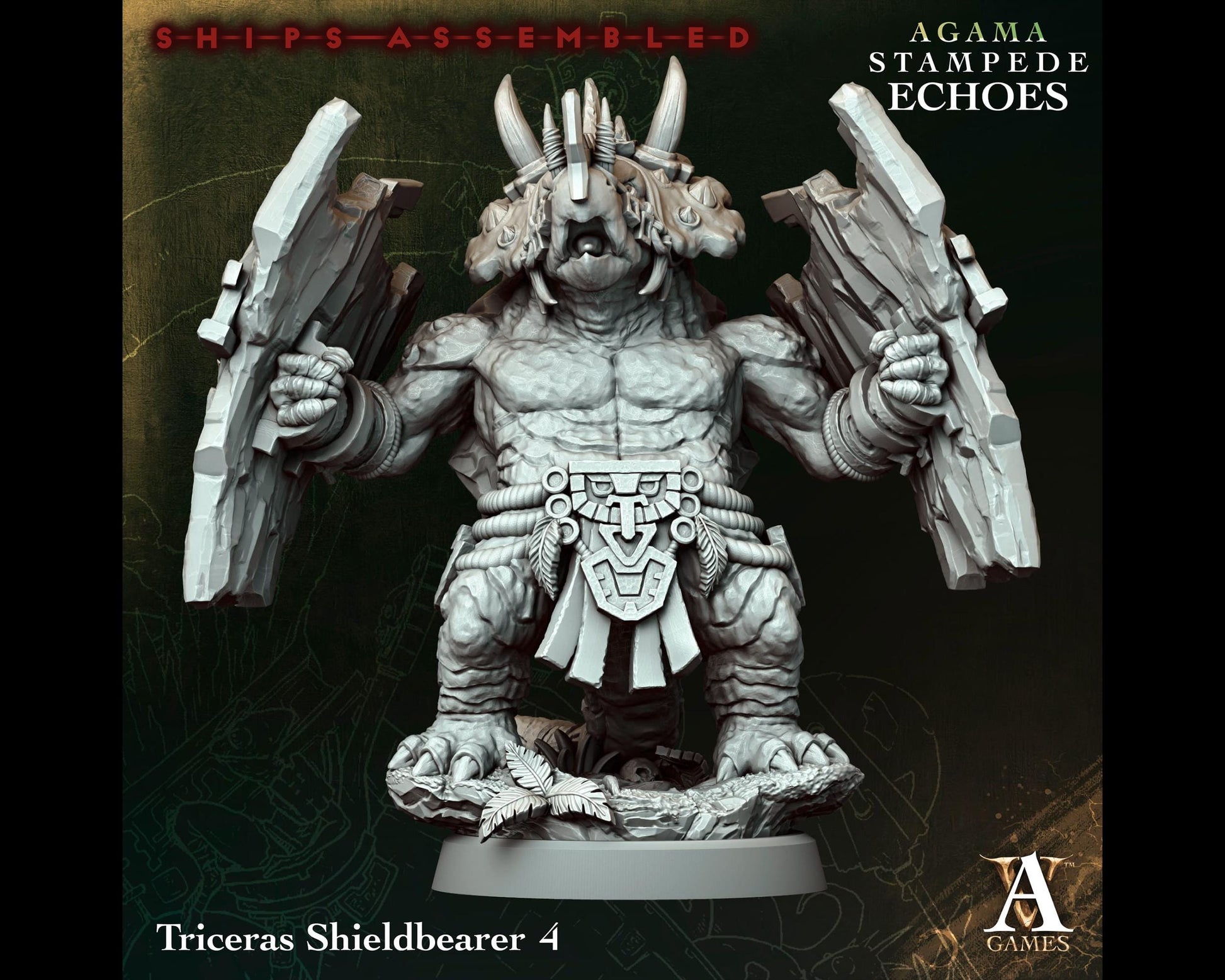 Triceras Shieldbearer 4 - Stampede Echoes - Highly Detailed Resin 8k 3D Printed Miniature