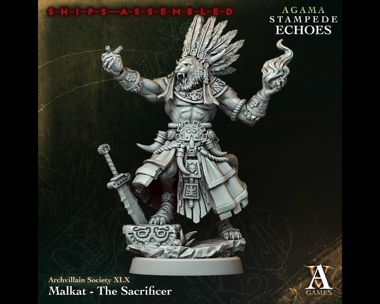 Malkat, The Sacrificer - Leonin/Tabaxi Warlock/Sorcerer - Stampede Echoes - Highly Detailed Resin 8k 3D Printed Miniature