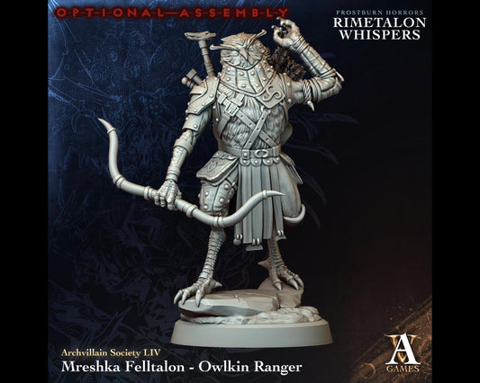 Mreshka Felltalon - Owlkin Ranger - Rimetalon Whispers - Highly Detailed Resin 8k 3D Printed Miniature