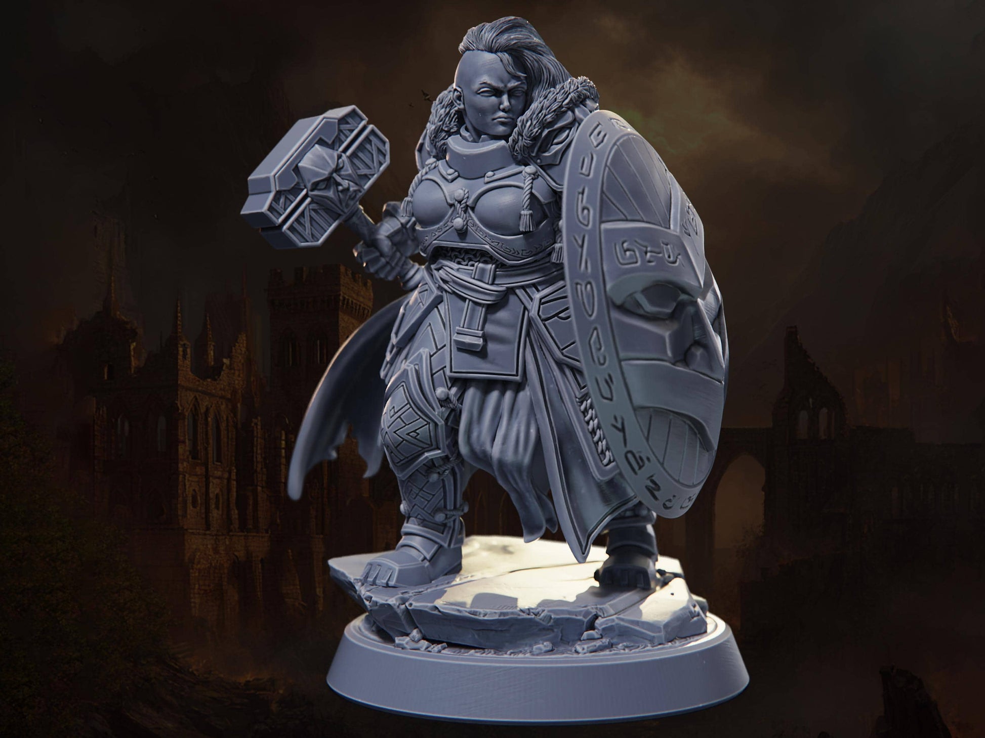 Brunhilda Sirgrefild - Dwarf Cleric - Riders of Ruin - Highly Detailed Resin 8k 3D Printed Miniature