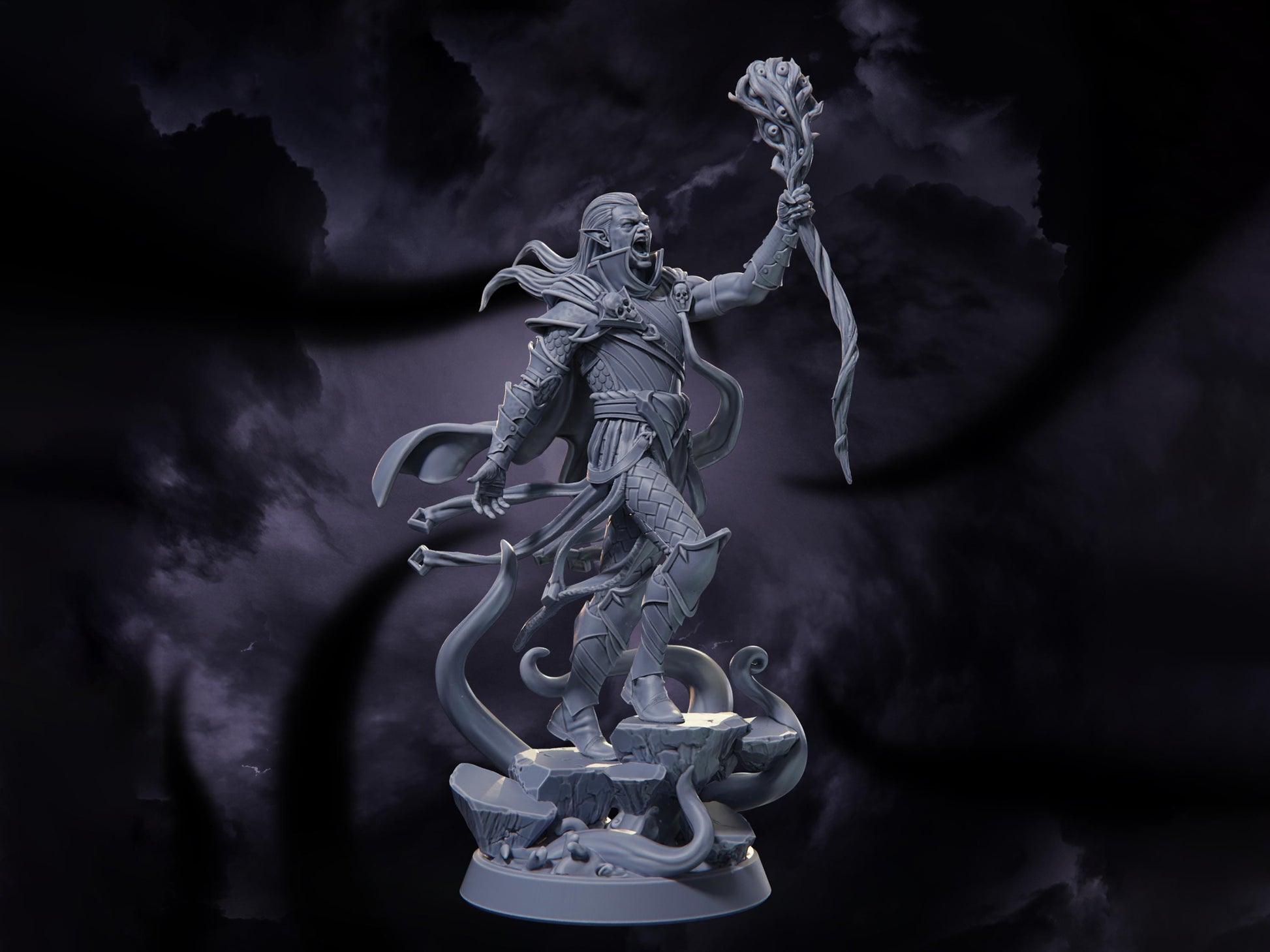 Zaelran, Night-Tongue - Drow Warlock - Nightmares of the Far Realm - Highly Detailed Resin 8k 3D Printed Miniature