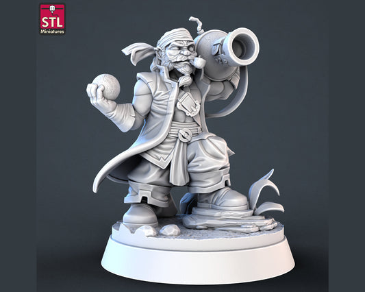 Pirate w/ Cannon - High Detail Resin 3D Printed Miniature